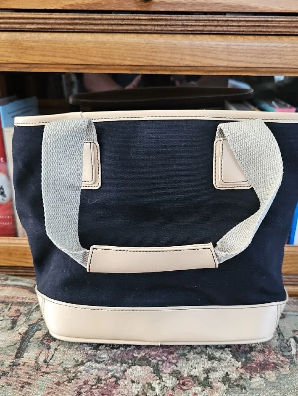Tommy Hilfiger Black Canvas Tote with Cream Trim